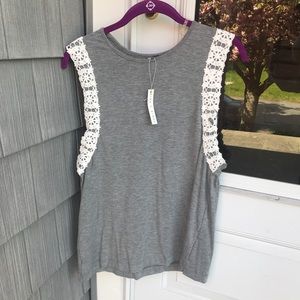 Nine 1 eight grey muscle tee with lace embroidery